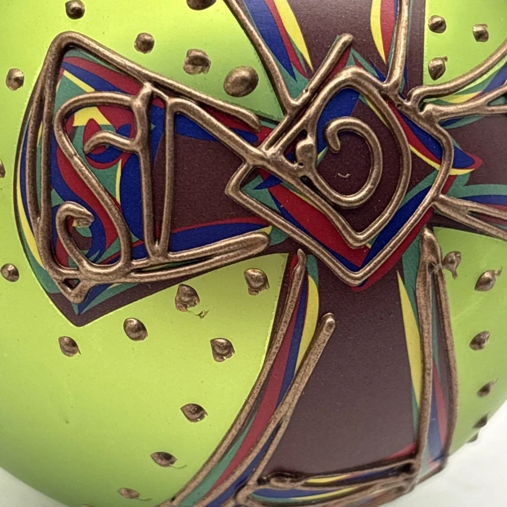 Glass Ornament Christmas Cross Green Glory Haus Brushfire Designs Curl Cross NIB - Picture 3 of 9